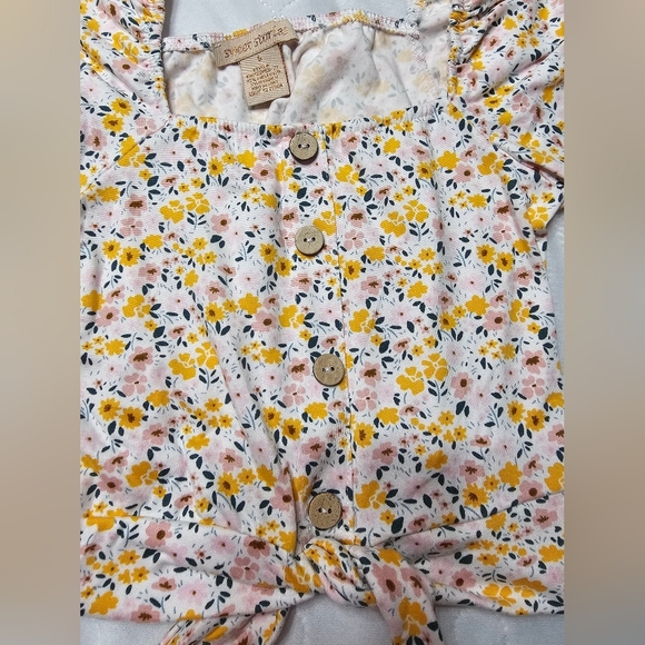 Sweet Stories Yellow Floral Pant Set with Cropped Shirt- Girls Size 5 - Picture 4 of 8